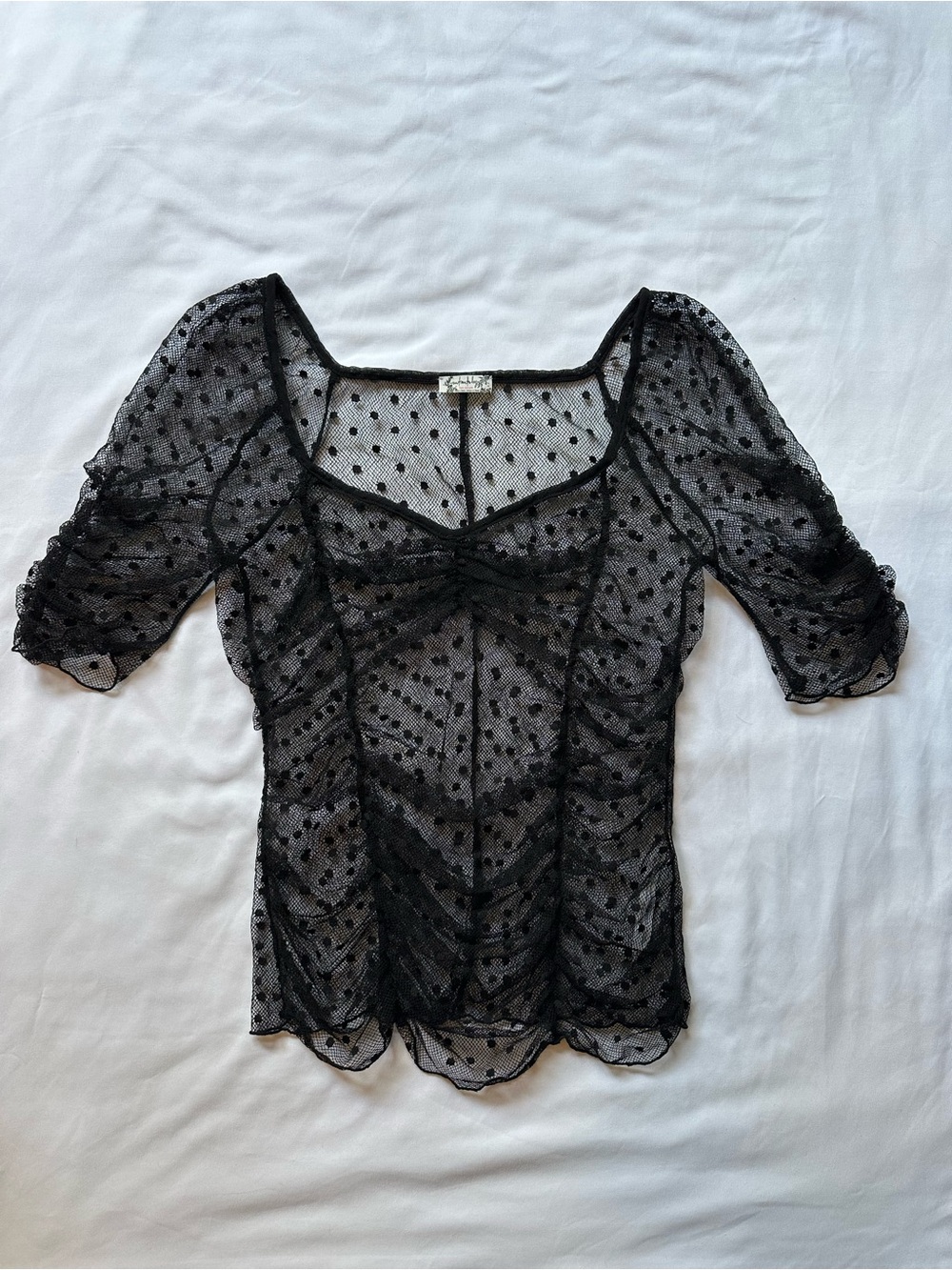 Free People Black Polka Dot Puff Sleeve Top